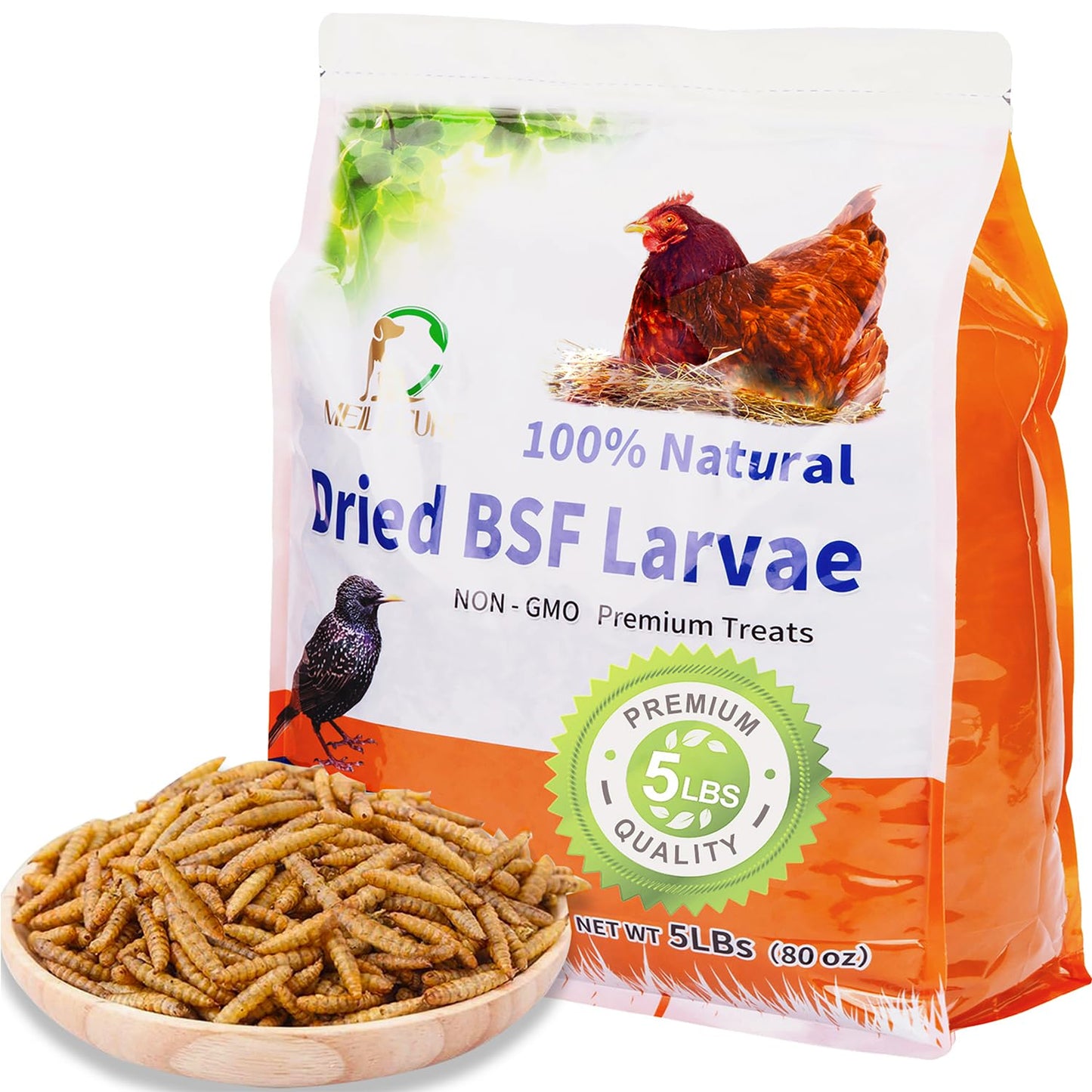 MEILLEURE 5lbs Dried Black Soldier Fly Larvae for Chickens - 100% Natural BSF Larvae More Calcium Than Dried Mealworms - High Protein BSFL Chicken Treats for Laying Hens Ducks Birds