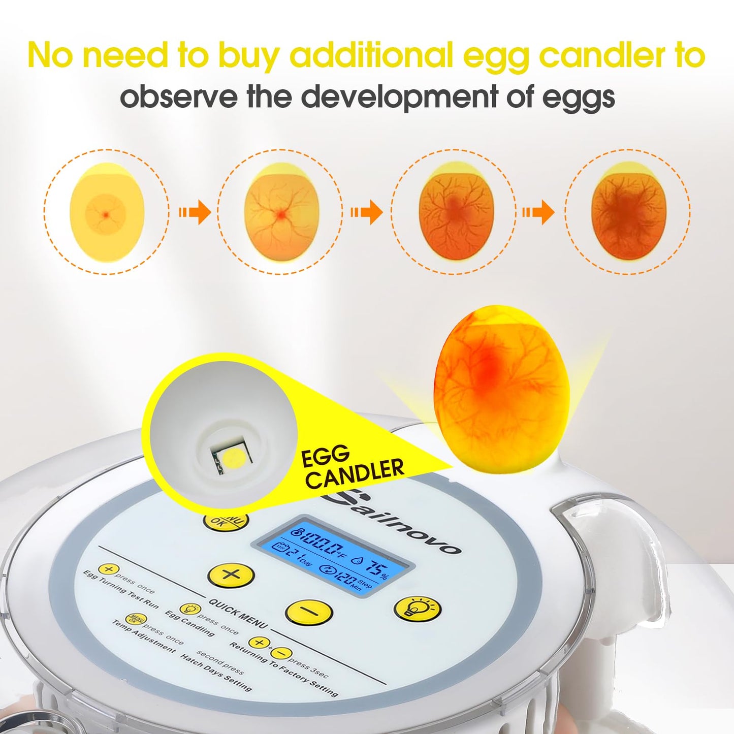 18 Egg Incubator,Automatic Turning,Egg Candler,Air Vent, Hatching Chicken Duck Quail Bird,Poultry Incubator for Hatching Chick (Grey-Yellow)