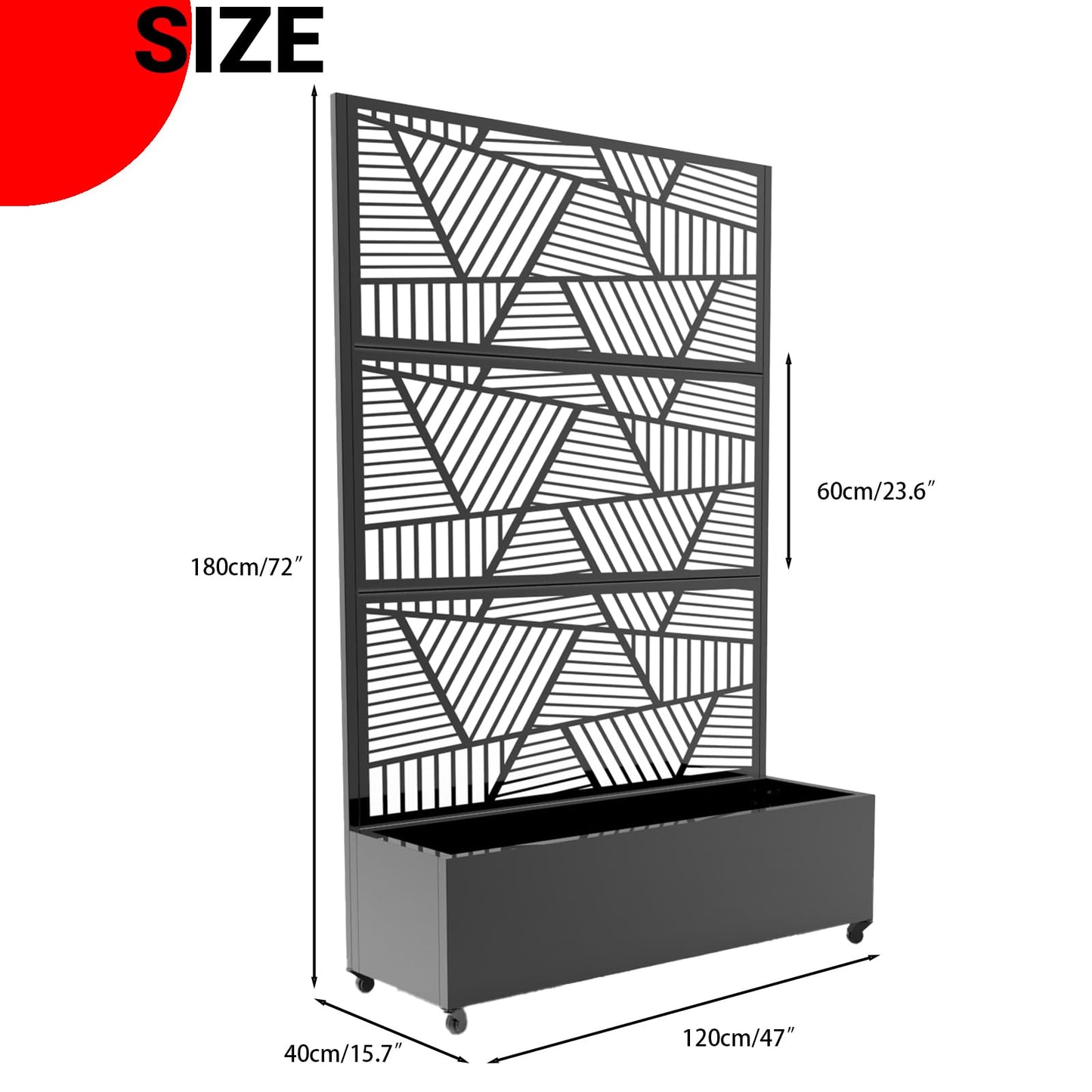 Metal Privacy Screen with Wheels – Galvanized Steel Garden Trellis & Planter Box for Climbing Plants/Vines– Galvanized Raised Garden Bed for Patio, Yard, Balcony