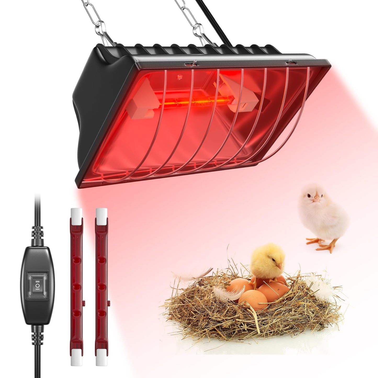Doright Chicken Coop Heater,Dimmable Brooder Heat Lamp with 175w Infrared Heating Bulb,Brooder Heating Plate with Hanging, Waterproof Poultry Coop Heater for Chicks,Ducks,Puppies Whelping Box(US Plug)