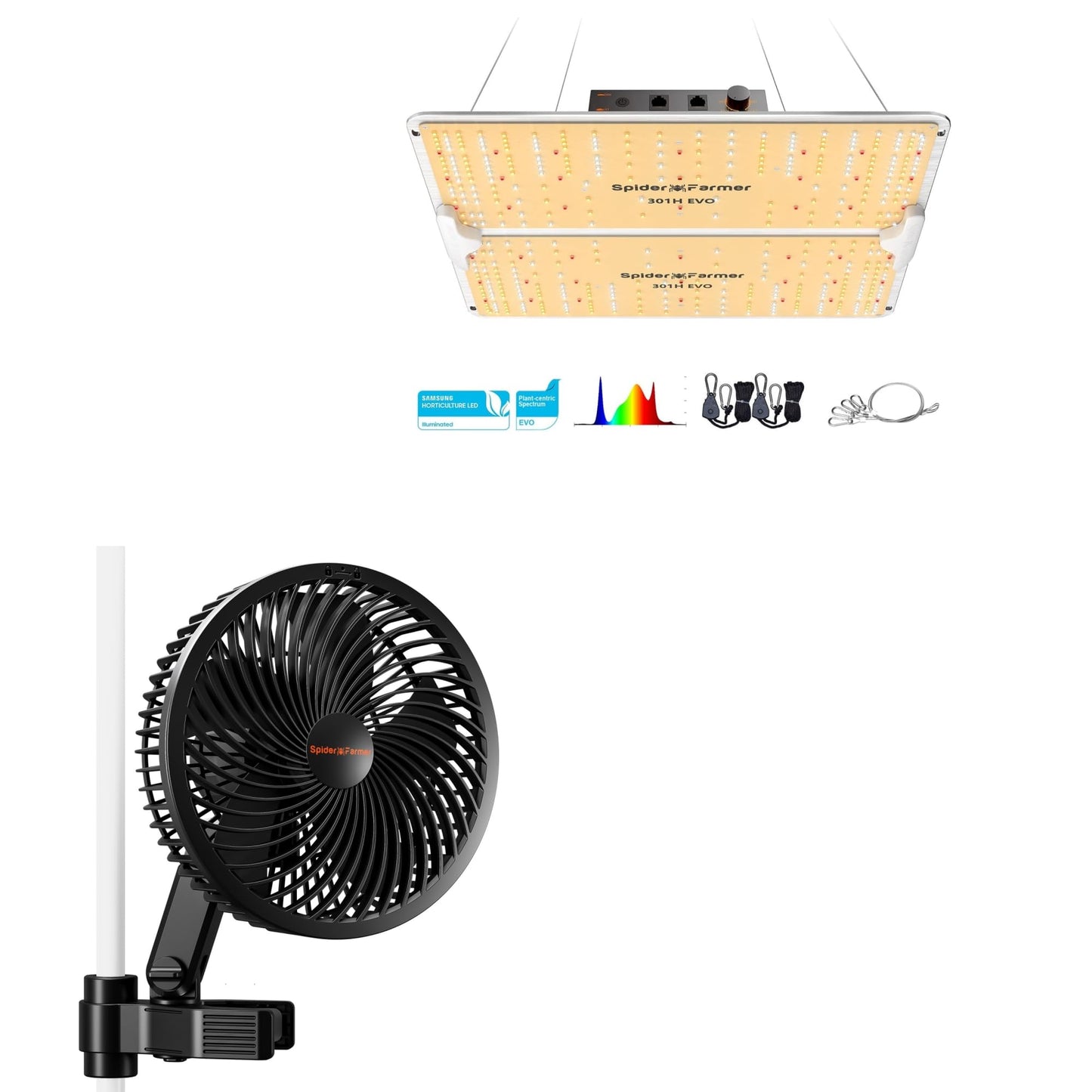 Spider Farmer New Grow Tent Fan 6" and SF2000Pro, Samsung LM301H EVO Led Grow Light, Full Spectrum Plant Grow Light