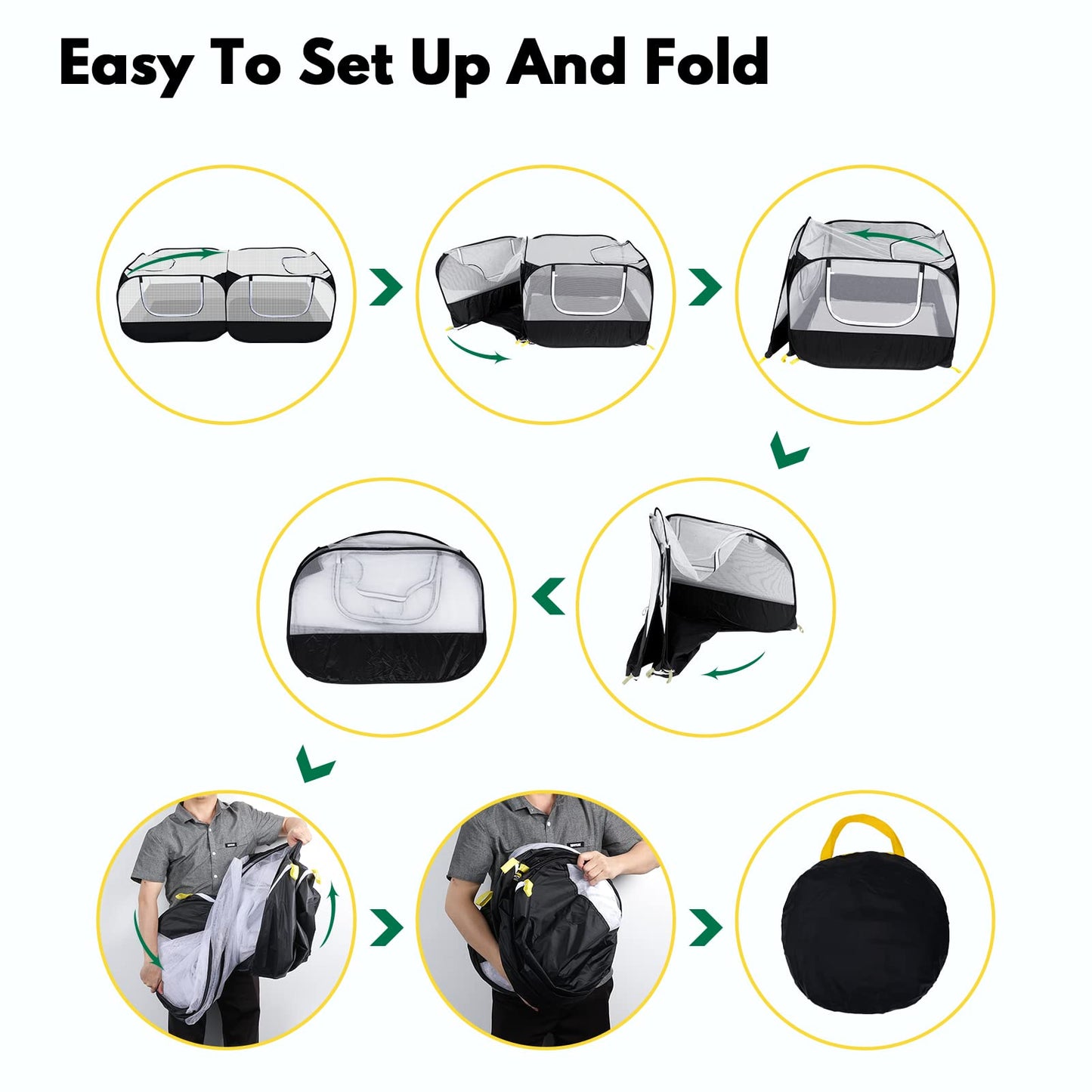Small Animal Playpen, Portable Chicken Run Coop with Detachable Bottom and Breathable Mesh Walls, Foldable Pet Enclosure for Puppy Kitten Rabbits, Pet Tent Indoor Outdoor