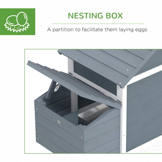 PawHut 59" Small Wooden Chicken Coop Hen House Poultry Cage for Outdoor Backyard with 2 Doors, Nesting Box and Removable Tray, White
