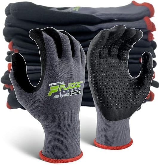 Work Gloves with Grip,12 Pairs Thin Breathable MicroFoam Nitrile Coated Durable Touchscreen Glove Men Women