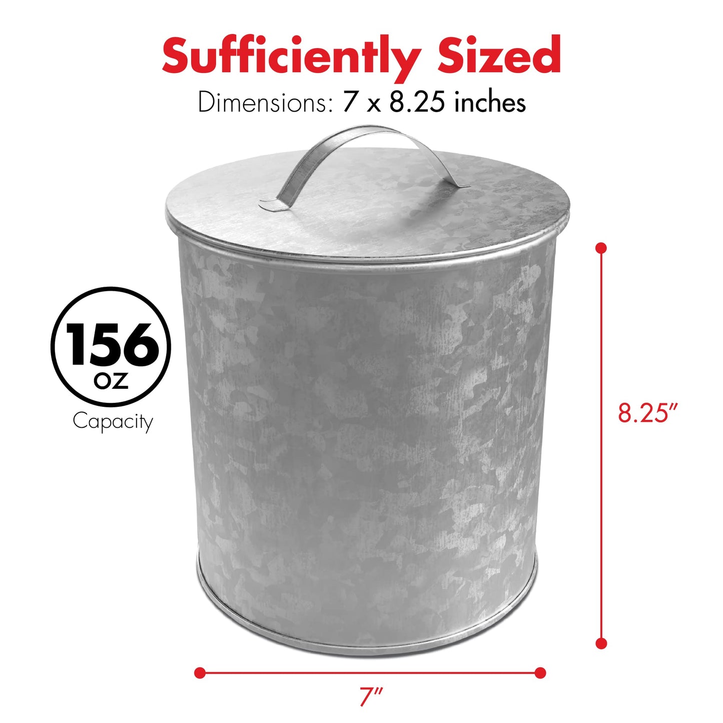 Amici Home Newport Galvanized Metal Canister | Dry Food Storage Container | Airtight Lid | 156 Ounce Capacity | Farmhouse Décor | Rustic Metal Canister for Kitchen Countertop (Silver)