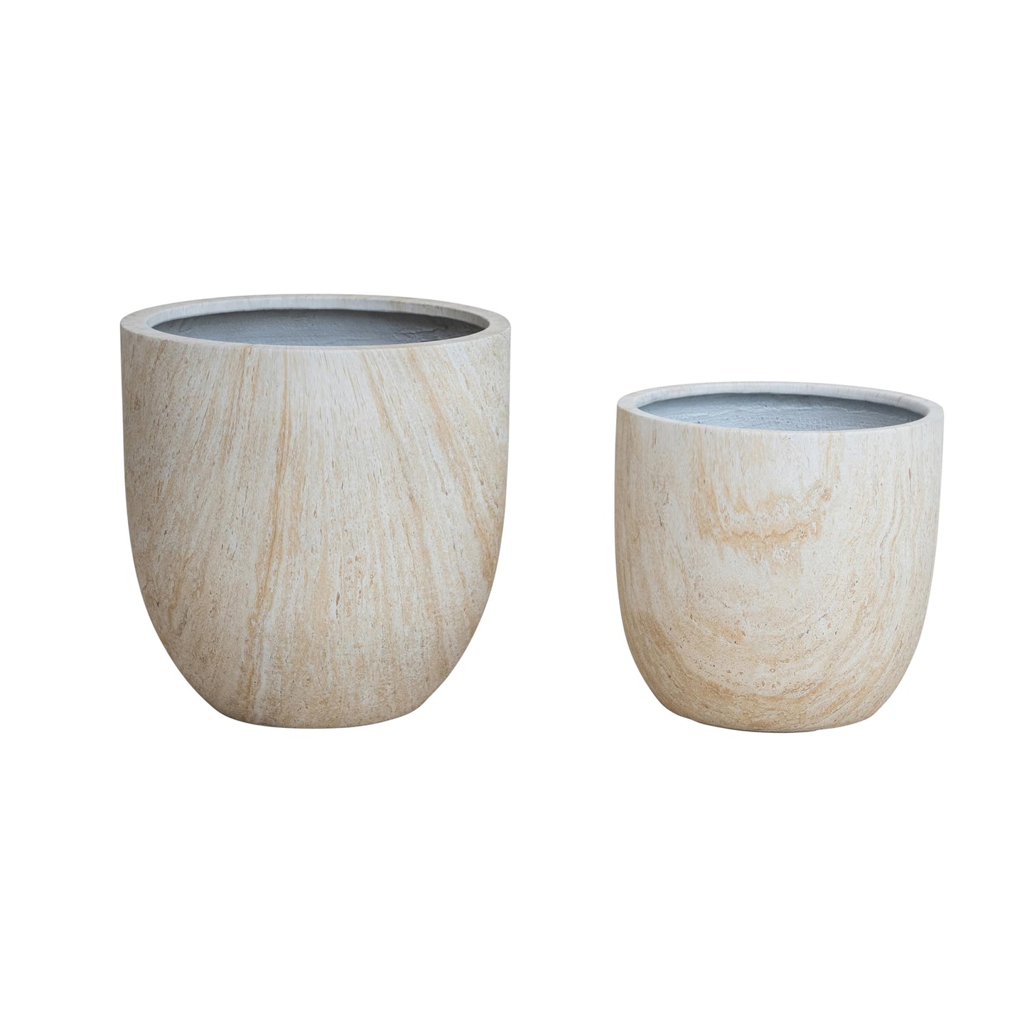 Creative Co-Op 2-Piece Round Eco Stone Indoor/Outdoor Planters with Travertine Finish, Beige