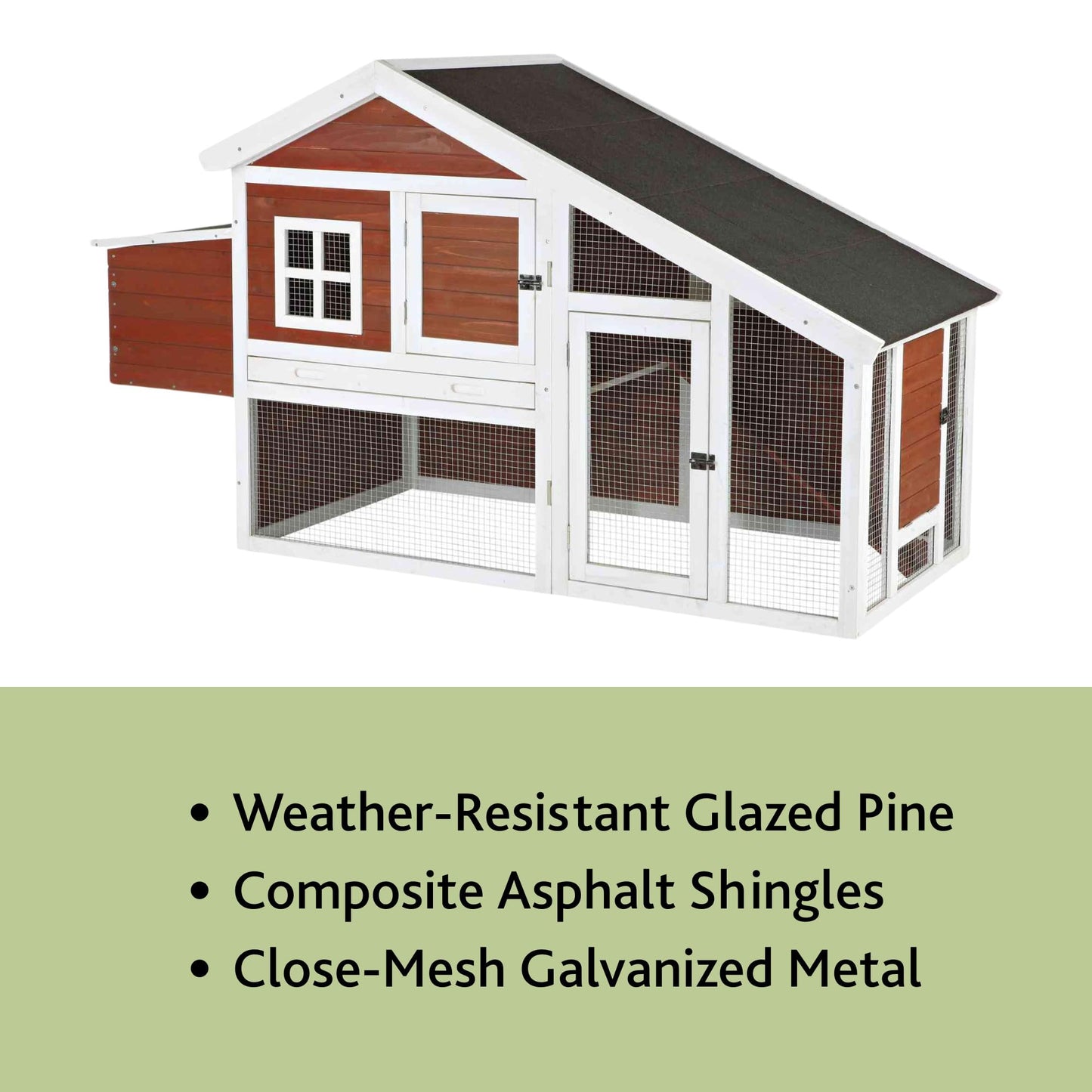 TRIXIE Natura Chicken Coop with Outdoor Run – Outdoor Hen House with Two Nesting Boxes – Easy to Clean Chicken Pen, Pull-Out Plastic Tub Included – in Brown
