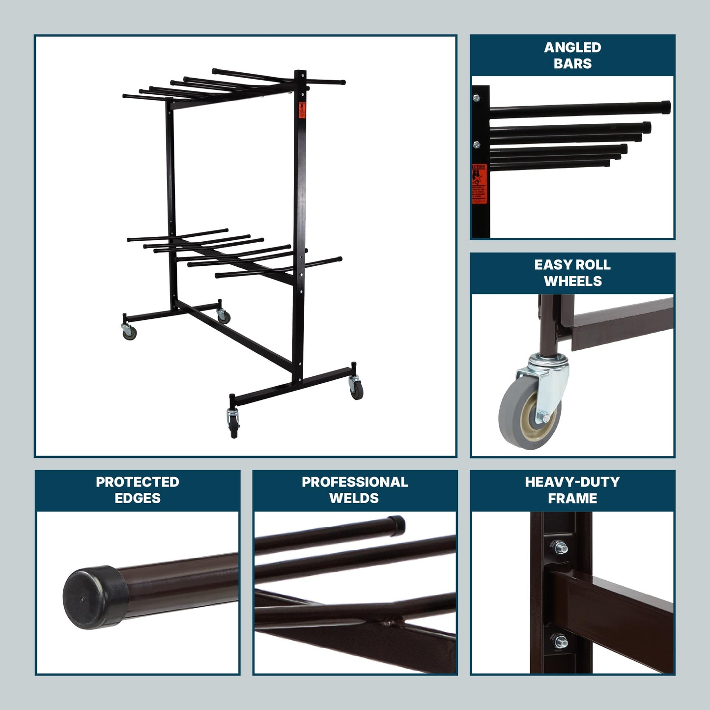 OEF Furnishings OEF84 Series Folding Chair Cart – Heavy-Duty Two-Tier Steel Dolly Rack with Wheels (84 Chairs, Standard Height, Hanging Storage)