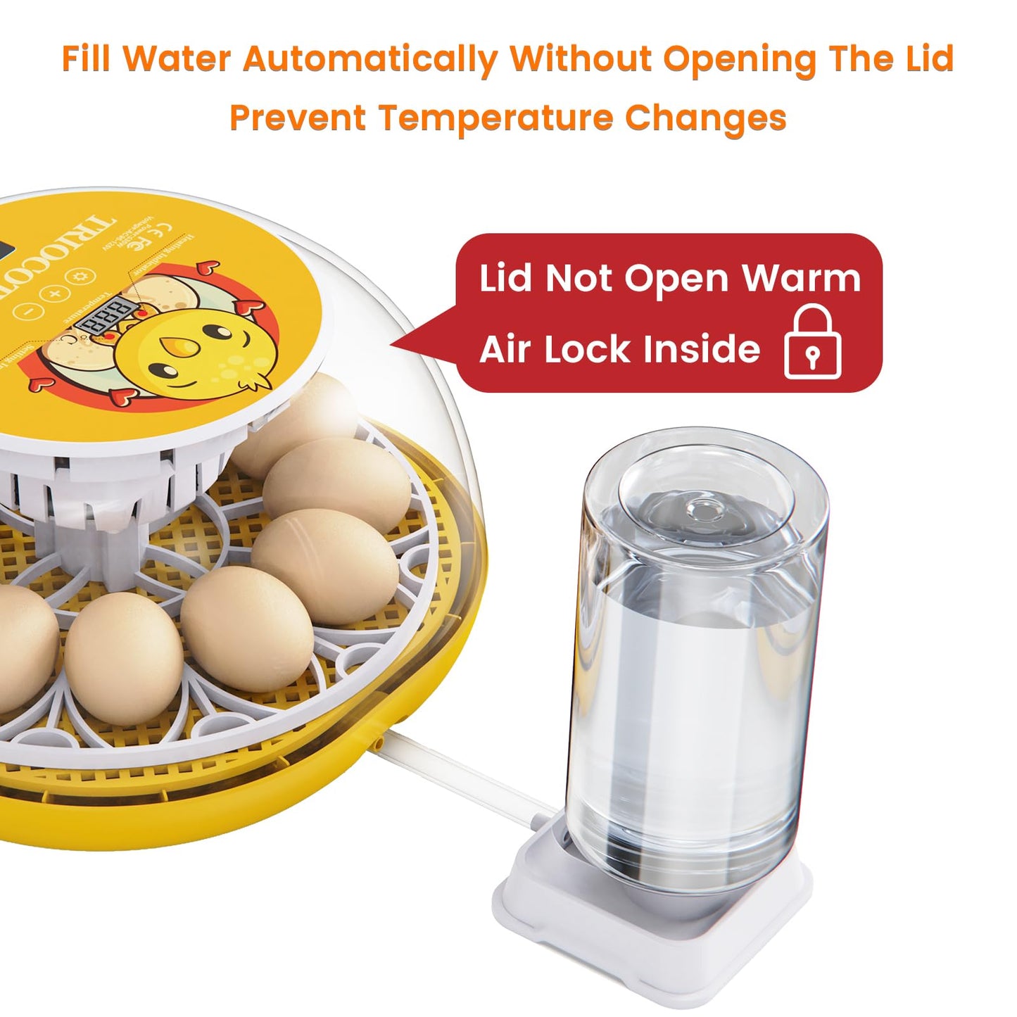 TRIOCOTTAGE 12 Clear Egg Hatching Incubator with Automatic Egg Turning and Auto Water Replenishment for Chicken Eggs and Quail Egg (Eco-Friendly Packaging)