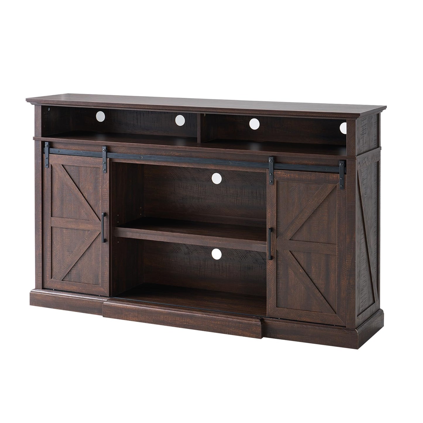 LUXOAK 66" Farmhouse TV Stand for 75 Inch TVs, 40" Tall Entertainment Center with Sliding Barn Doors, Rustic Media Console Table Storage Cabinet with Adjustable Shelves, Living Room, Sawdust Brown