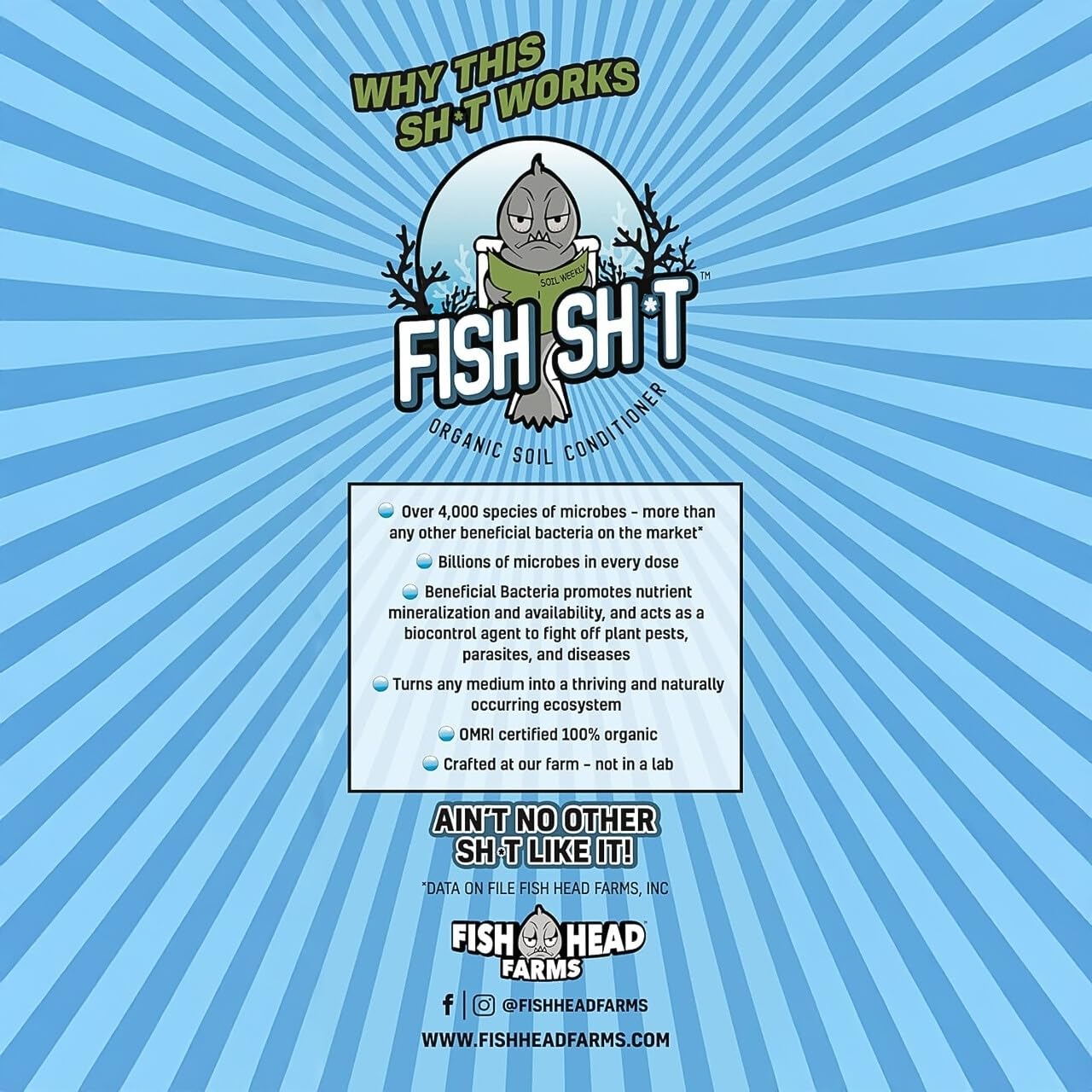 Fish Head Farms Organic Soil Conditioner - Organic Fertilizer for Increased Yield and Flavor - Plant Fertilizer, Nutrients for Soil, Soilless, Hydroponic Farming - Garden - 5L