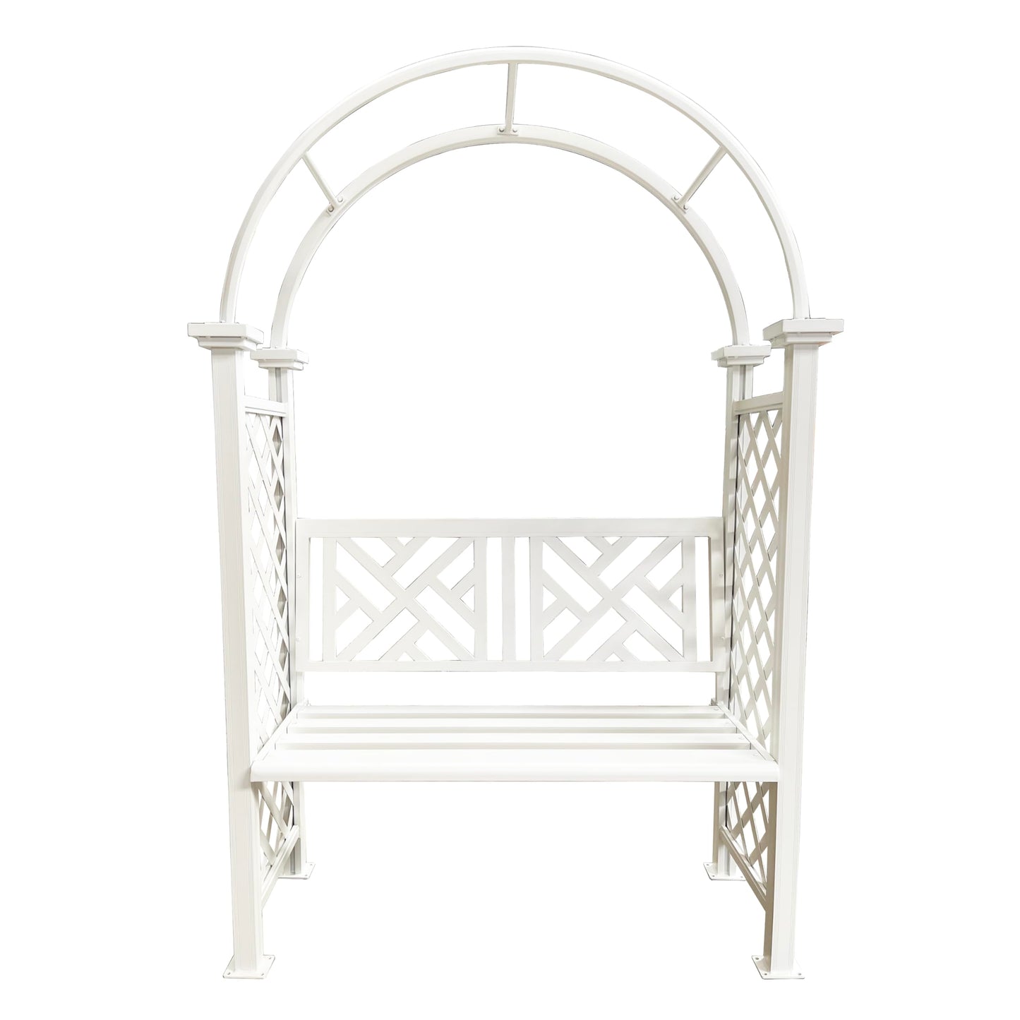 White Aluminum Garden Arbor Arch with 2-Seater Bench