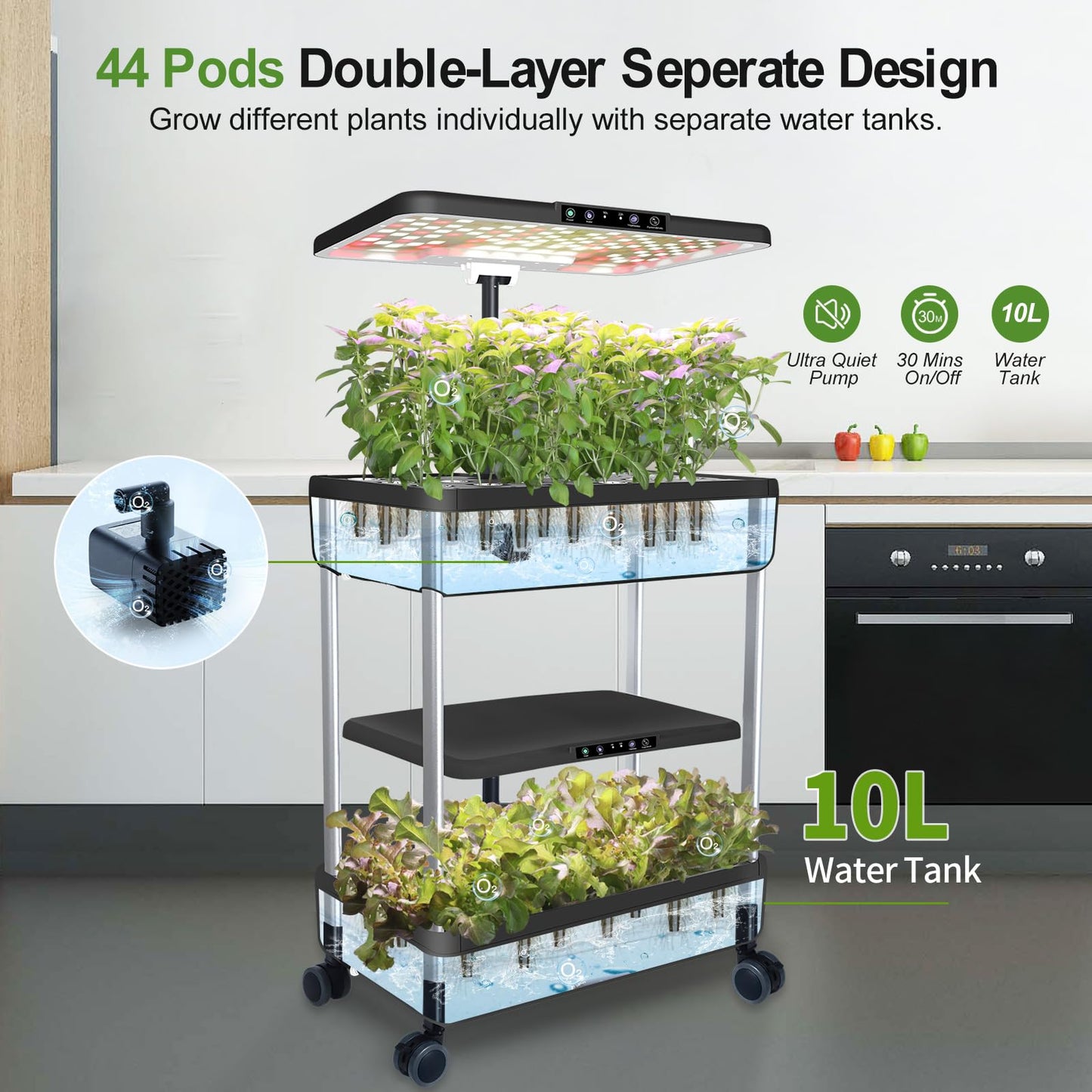 Hydroponics Growing System Indoor Garden - DRYADES 44 Pods Herbs Garden Kit Indoor with LED Grow Light Grow Anything Plants Germination Kit (No Seeds) Harvest Vegetable Lettuce for Home Kitchen