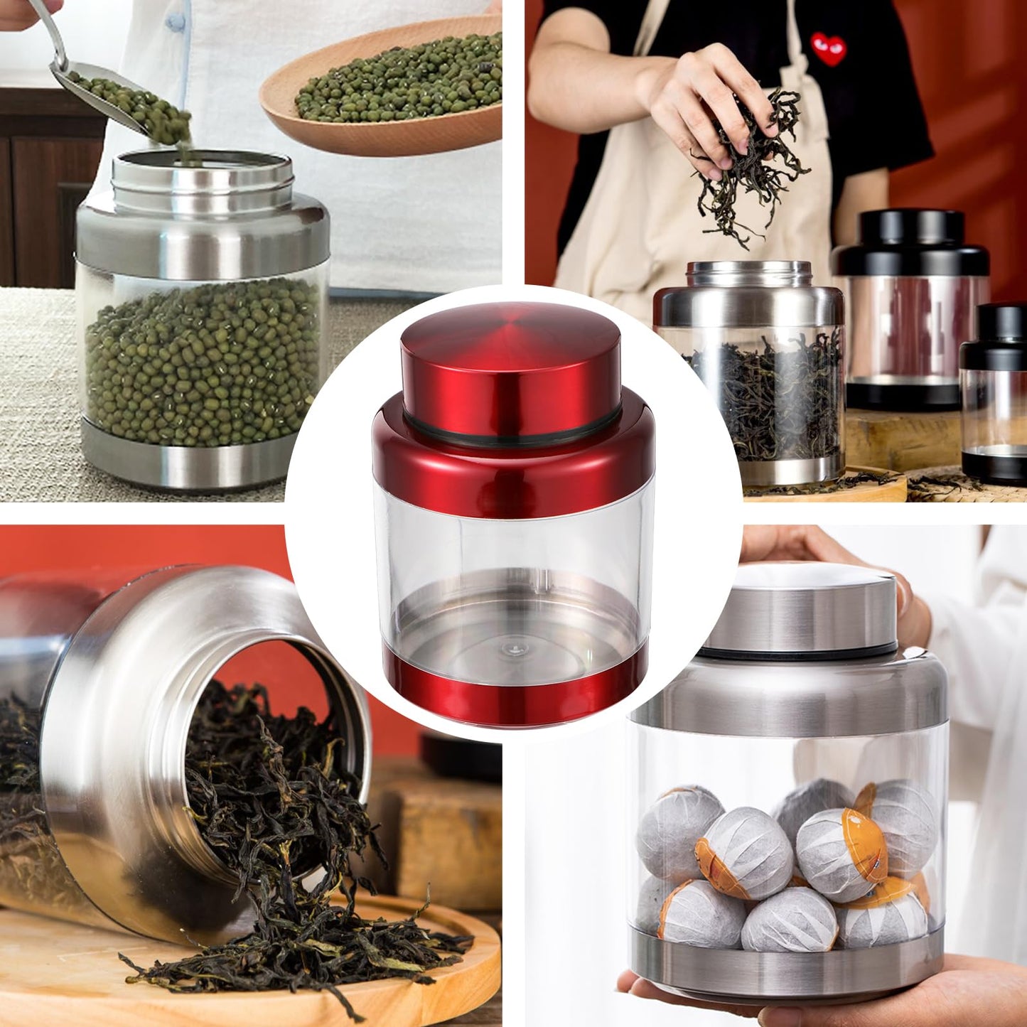 PRETYZOOM 2pcs Red Candy Jar Food Canisters Airtight Metal Kitchen Container Airtight Coffee Container Snacks Jar Coffee Bean Canister Sugar Jar Cereal Can Storage
