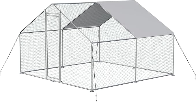 Large Metal Chicken Coop Run Cage Walk-in Poultry with Cover Chicken Pen for Yard with Waterproof and Anti-Ultraviolet Cover Outdoor Farm Use Rabbits House Duck Habitat, 2 Rooms