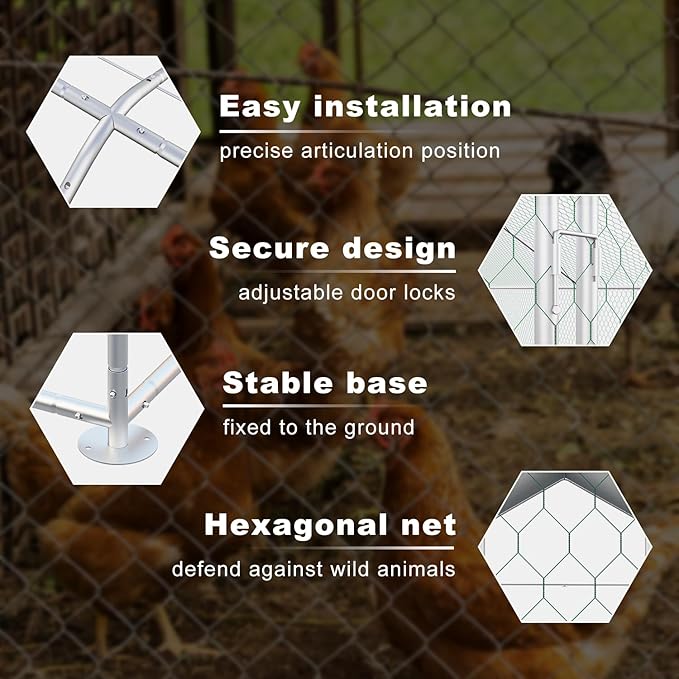 Large Metal Chicken Coop Run Cage Walk-in Poultry with Cover Chicken Pen for Yard with Waterproof and Anti-Ultraviolet Cover Outdoor Farm Use Rabbits House Duck Habitat, 2 Rooms