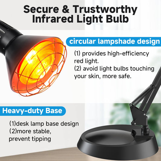 Infrared Heat Lamp with Timer, Red Light Therapy for Body Muscle Joint Pain Relief, 150W Near Infrared Bulb with Sturdy Adjustable Base