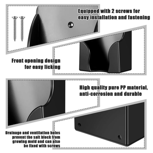 Yousoontic 4 Pcs 4lb Mineral Salt Block Holder Small Plastic Lick Salt Block Stand Horse Feeding Supplies for Whitetail Deer Goat Horses Stall Wall Derby Day Horse Race, Black, 4.33 x 2.76 x 7.4 in