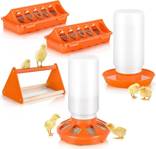 Plastic Baby Chicken Feeder and Waterer Set (White&Orange)