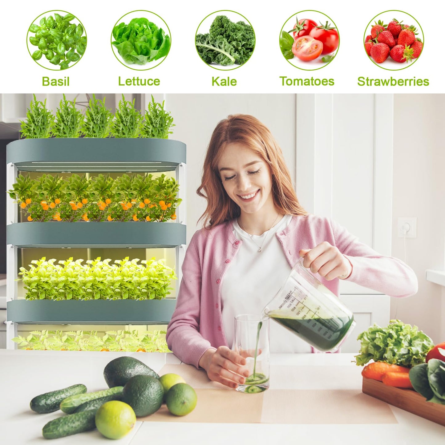 Lyfreen 5 Layers Hydroponics Growing System Kit, Indoor Garden with 80 Grow Baskets and Grow Light, Herb Garden with Quiet Pump System and Auto Timer, Hydroponic Tower for Home Kitchen Gardening