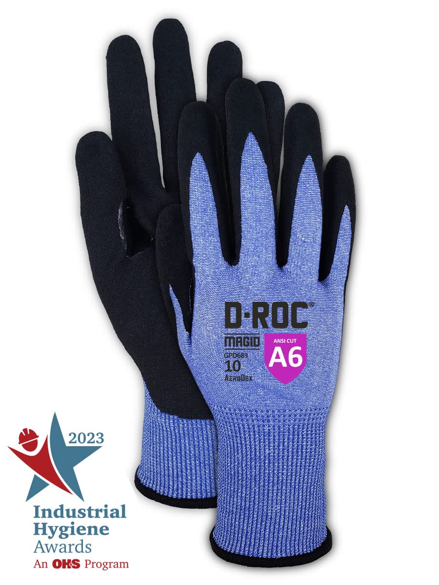 MAGID D-ROC AeroDex ANSI A6 VersaTek Grip Coated Work Glove, 36 Pairs, Size 8/Medium (GPD683)