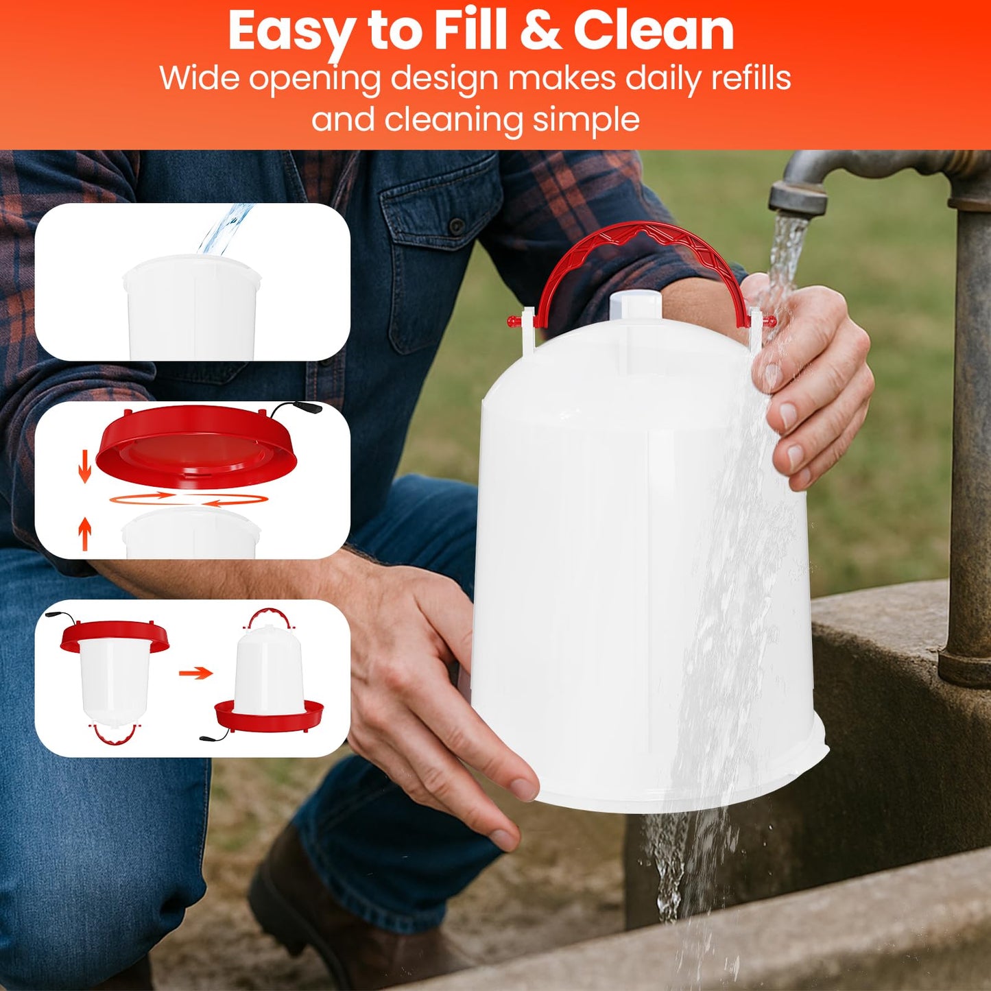 Nexum Heated Chicken Waterer – Durable Winter Poultry Water Dispenser with Handle, Food-Grade Plastic, Easy to Refill & Clean, Keeps Water from Freezing, for Chickens, Ducks & Small Flocks