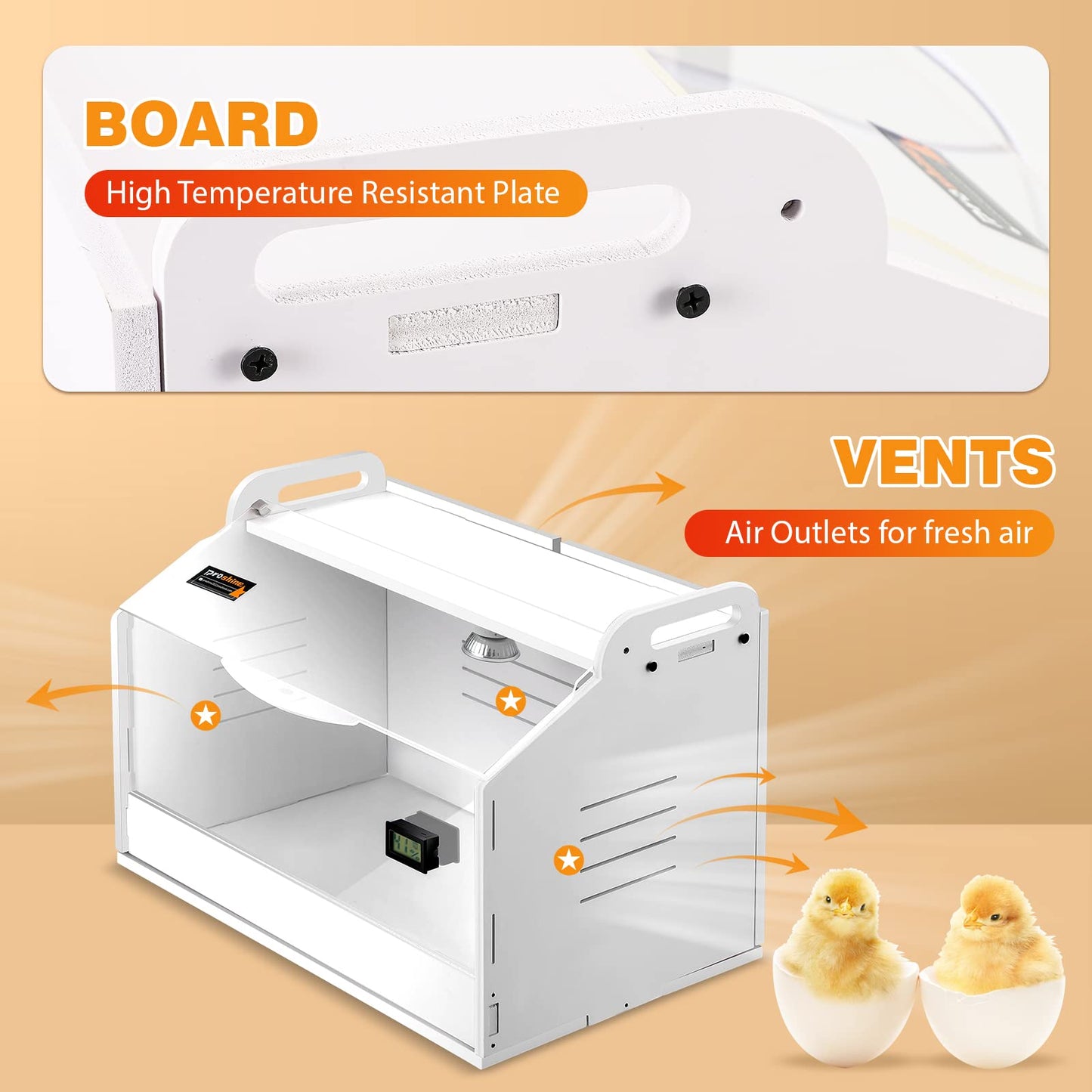 Proshine Chicken Brooder Box for Chicks, Quail Brooder with Heating Lamp, 2 Mode Thermometers Warms Up to 10 Chicks for Duckling Parrot Lizard
