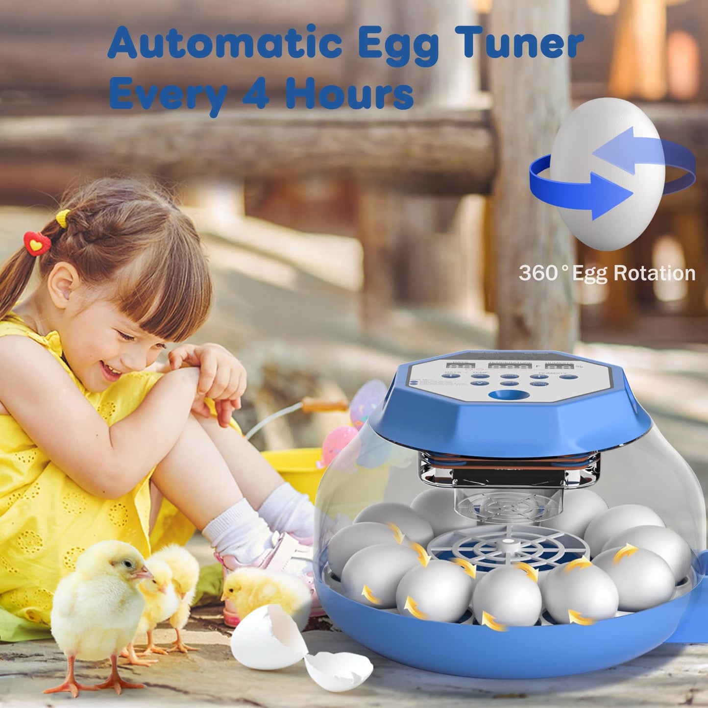 Incubator for Hatching Eggs12-24 Egg Capacity, Automatic Egg Turner, Temperature & Humidity Control, 360° Viewing for Chicken, Duck and Quail Eggs, Birds (Built-in Candler & Quiet Design)
