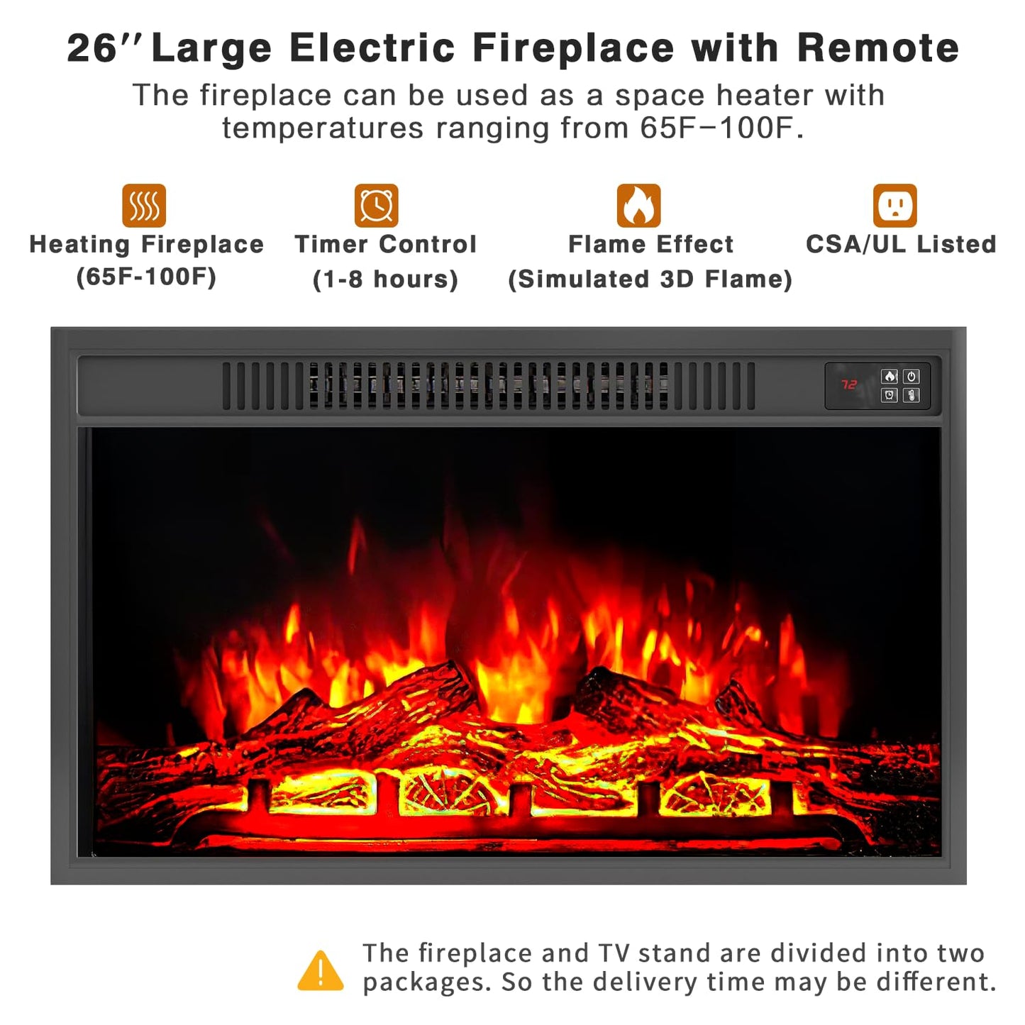 YESHOMY Fireplace TV Stand for Television up to 65+ Inch with Storage and Farmhouse Sliding Barn Doors, Entertainment Center with Cabinet and Shelves, Media Console for Living Room, Dark Brown