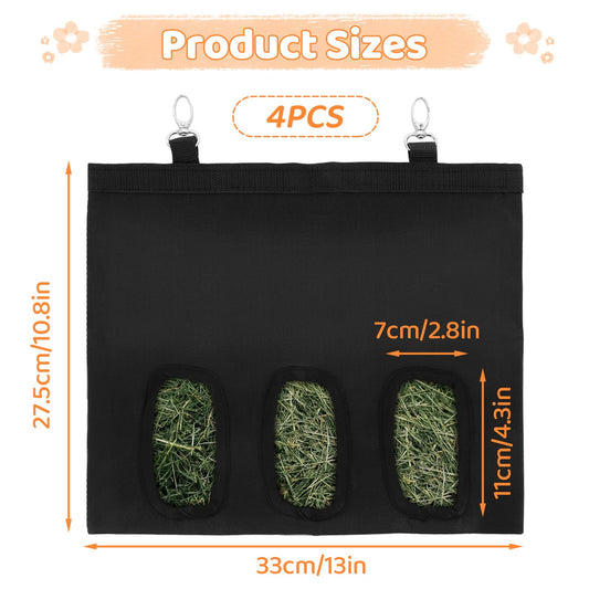 GBACHOOSE 4PCS Rabbit Hay Feeder, 3 Holes Guinea Pig Hay Feeder Bag Bunny Hay Bag for Rabbit Guinea Pig Chinchilla Hamsters Small Pets Animal