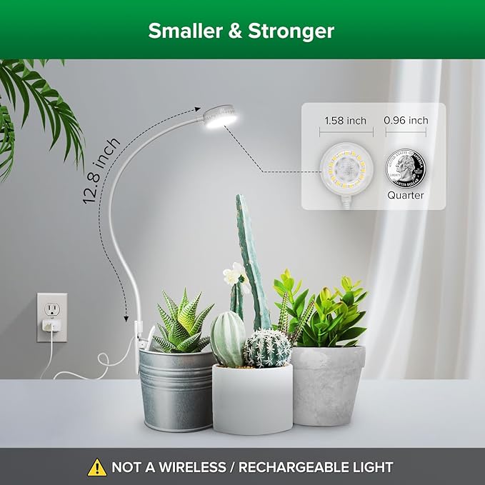 SANSI Grow Lights for Indoor Plants, ETL Listed Pot Clip LED Plant Lights for Indoor Growing, Full Spectrum, 4-Level Dimmable, Auto On Off 3 6 12 Hrs Timer for Small Plants,Garden White 5V 2-Pack