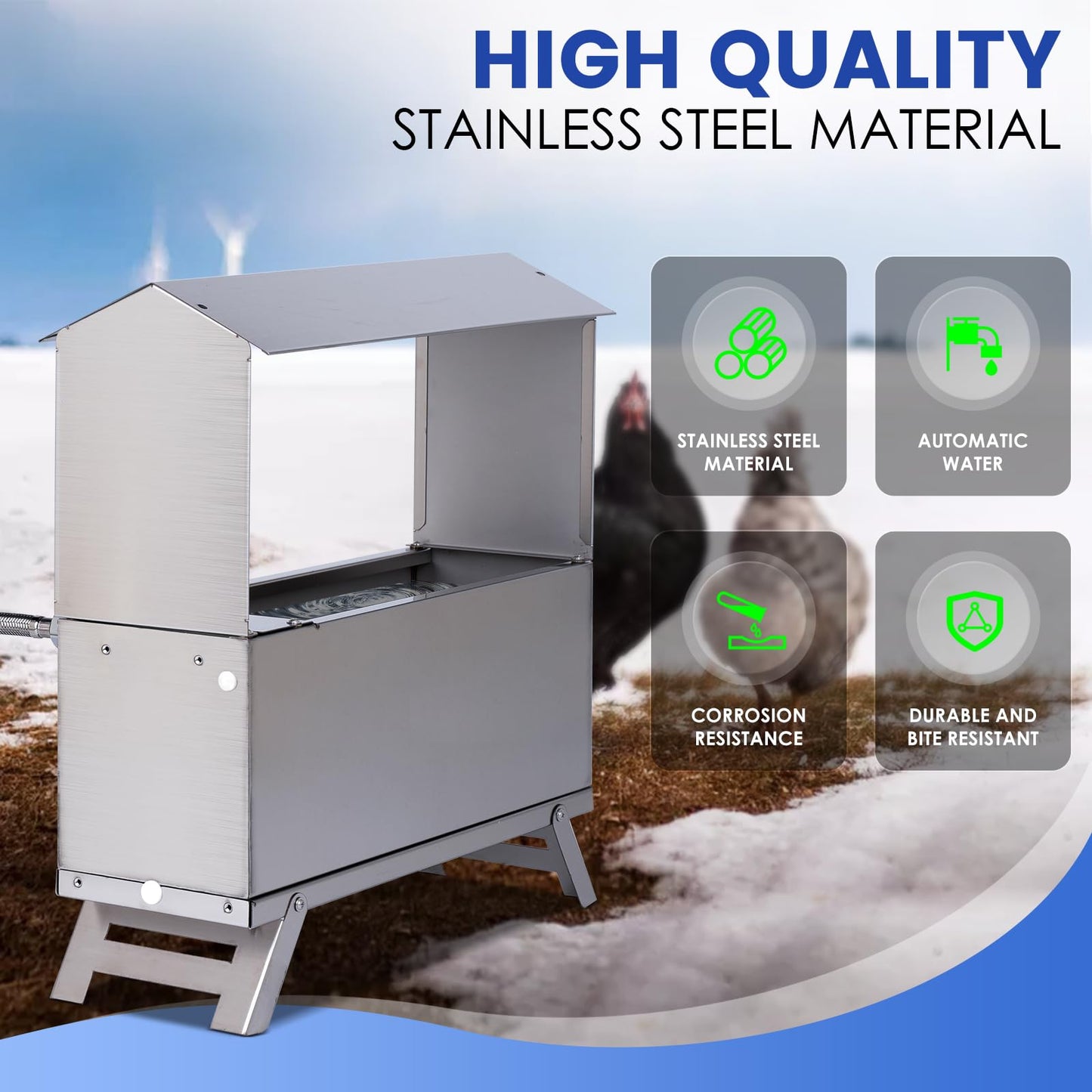 1.6 Gal Automatic Chicken Waterer Stainless Steel Poultry Waterer Dispenser with Float Valve Kit and Bottom Bracket Chicken Waterer Feeder for Hen Duck Goose Turkeys