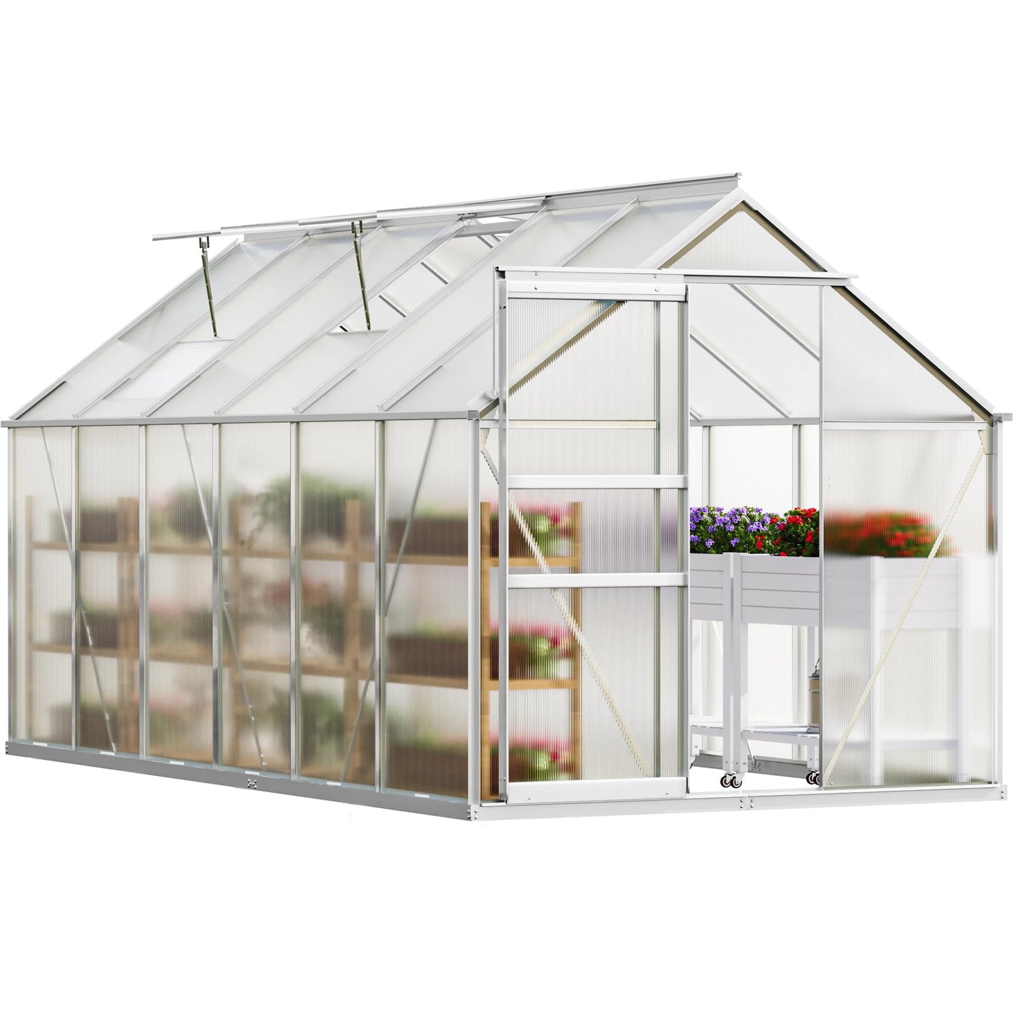 YITAHOME 6X12FT Polycarbonate Greenhouse Large Heavy Duty Green Houses Outdoor Greenhouses Aluminum Sliding Doors Vent Window for Garden Backyard, Silver