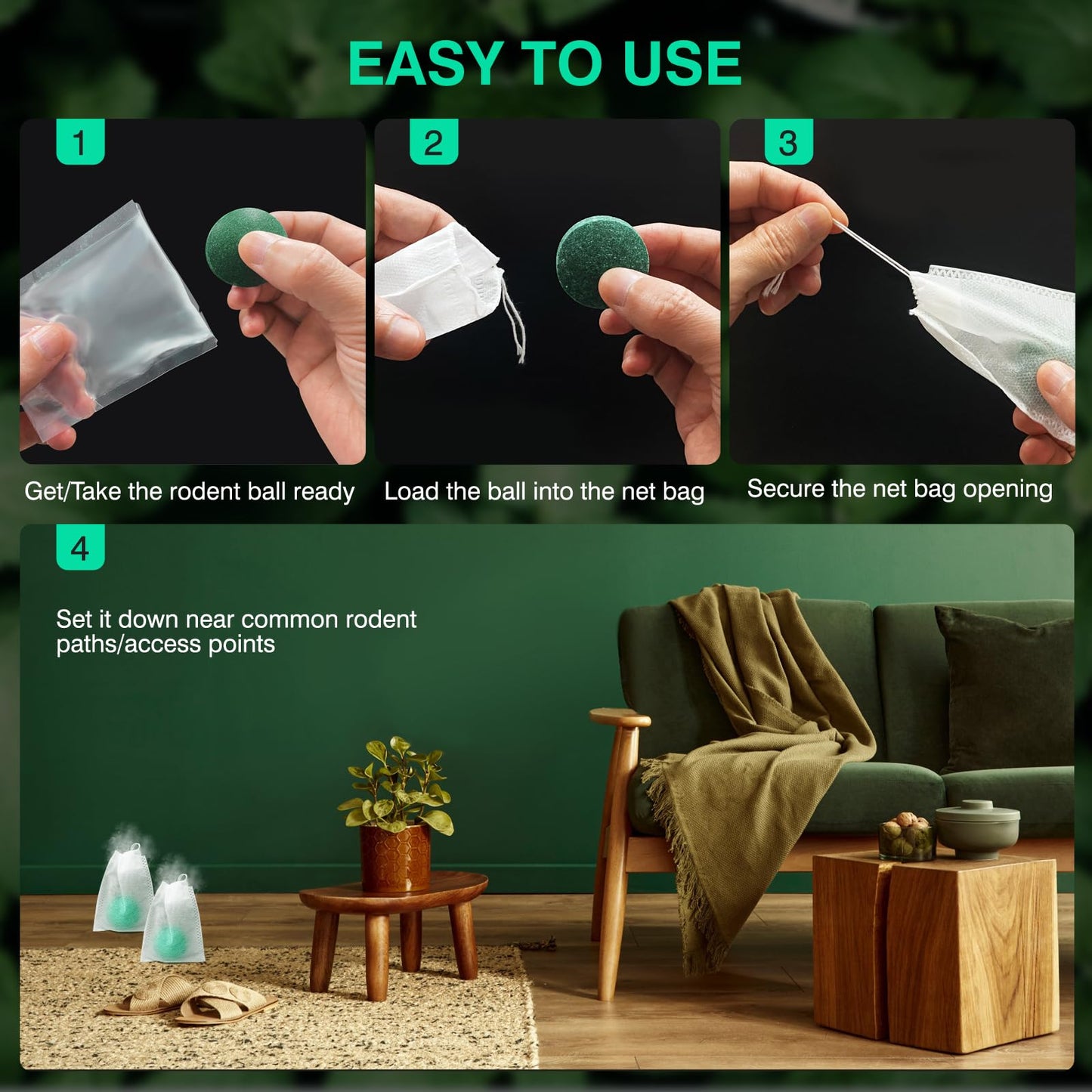 24 Pack Mouse Rodent Repellent, Natural Peppermint Oil, Mice, Rat, Squirrel, Pest Control, Rodent Repellent for Indoor Outdoor Use(Light Green)
