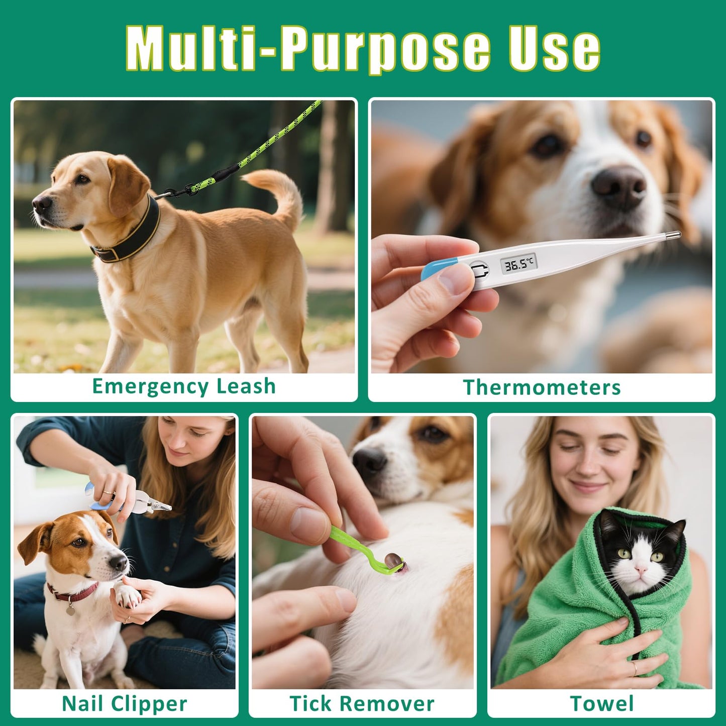 GPUSFAK Pet First Aid Kit for Dogs - Pet Emergency Kit for Camping Hiking Traveling Hunting and Sports (Green)