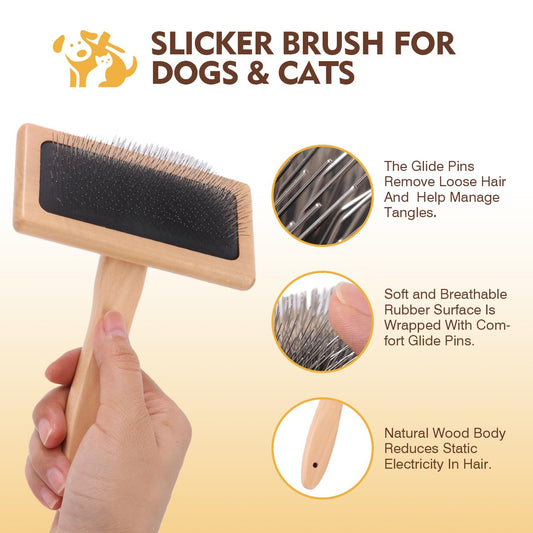ElighMoo Dog Grooming Brush Kit,Deshedding Dog Brush for Shedding Short Hair Dogs with Pet Nail Clipper and File, Two Sided Pet Brushes for Dogs Removing Dirt & Loose Hair(7PCS) BLACK