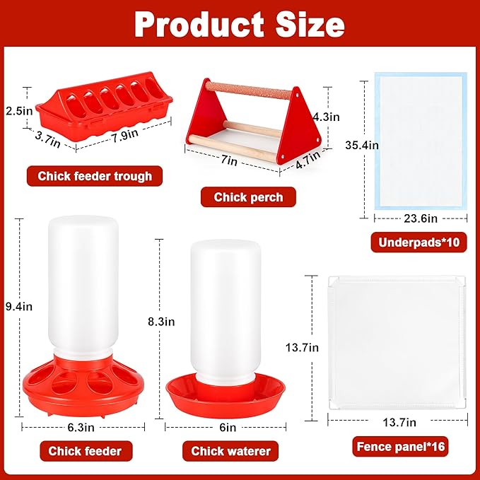 Chick Brooder Box Starter Kit, Plastic Baby Chicken Feeder and Waterer Set with Chick Perch