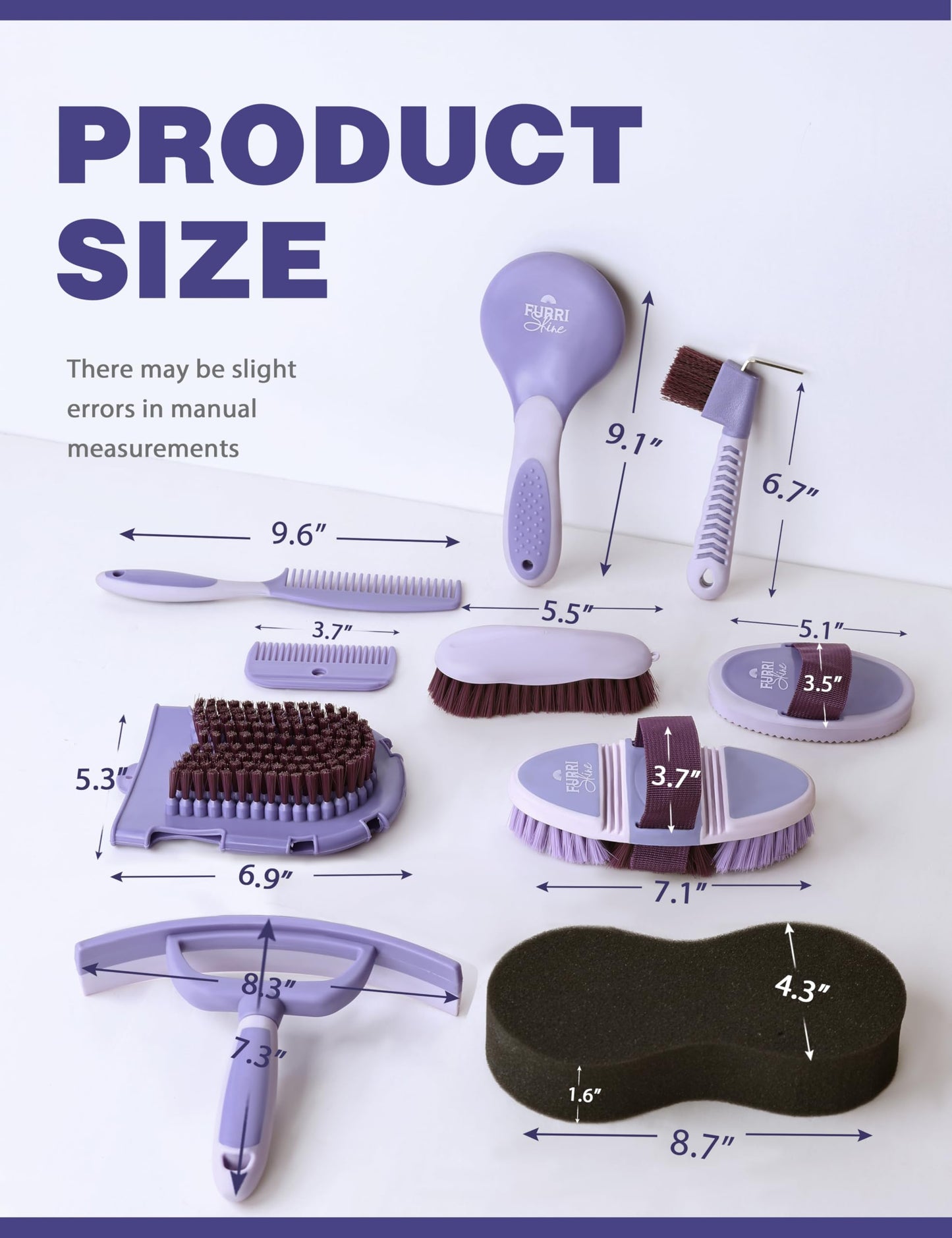 Furrishine 11PCS Horse Grooming Kit Curry Comb Sweat Scraper Horse Bathing Supplies Grooming Tools with Storage Bag Sugar Taro