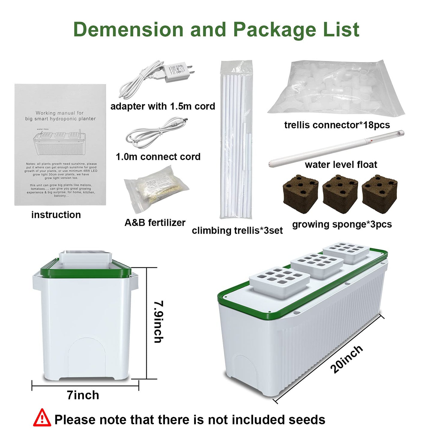 Large Smart Hydroponics Growing System kit,7L Indoor Hydroponic Garden Plant Grow Kit for Herb,Tomato,Pepper,Cucumbers,Vines Plants, Gardening Gift Choice for Wife,Husband,Mom (60“ Trellis No Light)