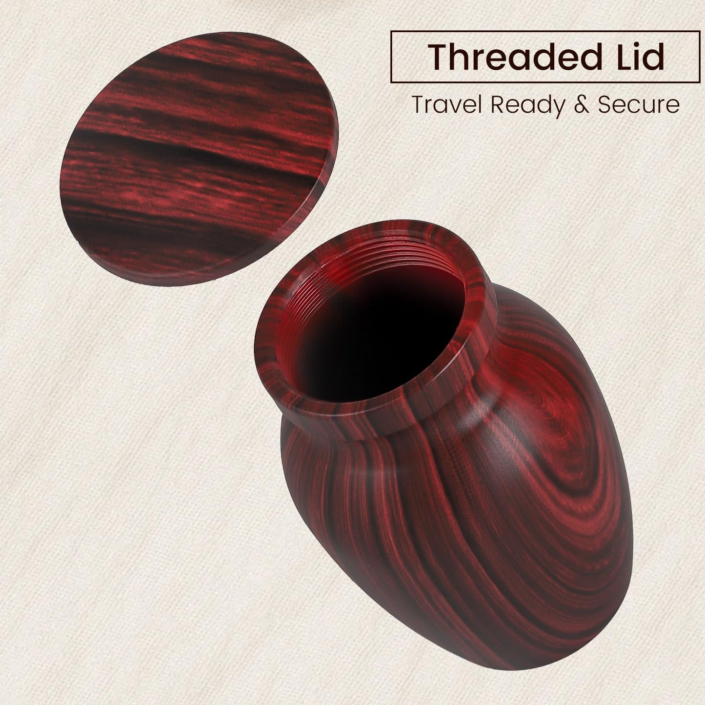 Small Urns for Human Ashes, Red Rosewood Grain Finish Metal Keepsake Mini Urn Set of 4, Handcrafted Sharing Memorial Decorative Urn - Recycled Cast Aluminum