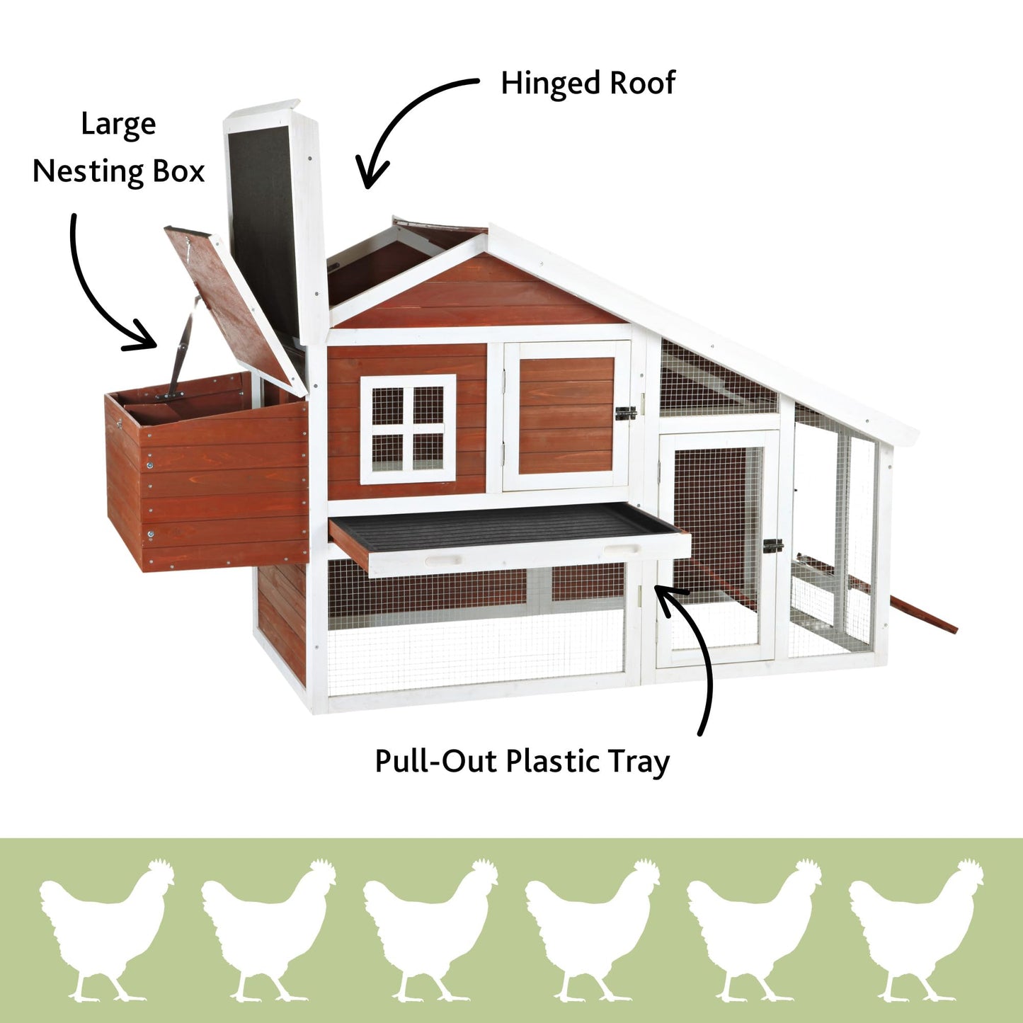 TRIXIE Natura Chicken Coop with Outdoor Run – Outdoor Hen House with Two Nesting Boxes – Easy to Clean Chicken Pen, Pull-Out Plastic Tub Included – in Brown
