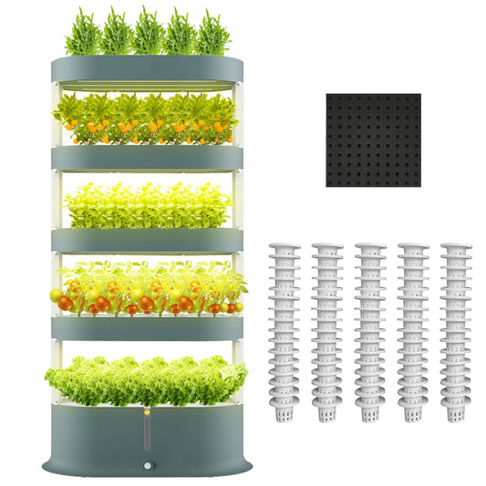 Lyfreen 5 Layers Hydroponics Growing System Kit, Indoor Garden with 80 Grow Baskets and Grow Light, Herb Garden with Quiet Pump System and Auto Timer, Hydroponic Tower for Home Kitchen Gardening