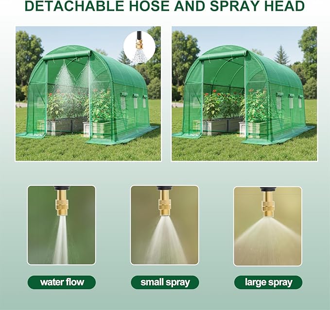 Greenhouse, Portable Greenhouses for Outdoors, Large Walk in Green House for Outside with Ventilated Roll-up Door and Reinforced Frame (Green, 12x7x7 ft w/ Irrigation System)