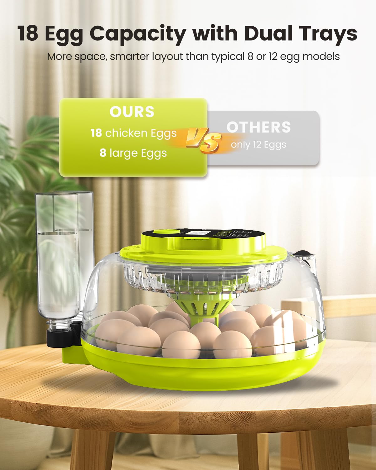 Incubator for Hatching Eggs, 18 Eggs Capacity, Incubators with Egg Candler, Automatic Egg Turner, Temperature & Humidity Control, Full Viewing for Chicken, Duck, Quail, Goose, Parrot, Pigeon