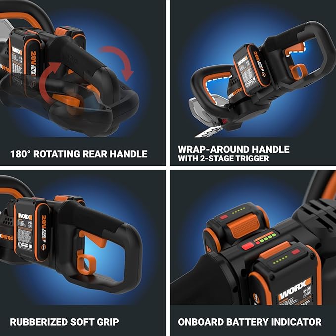 WORX Nitro WG286 24" 40V Cordless Hedge Trimmer, Electric Hedge Trimmer with Dual-Action Blades & 3400 SPM, Brushless Bush Trimmer with 180° Rotating Handle, 2 Batteries & Charger Included
