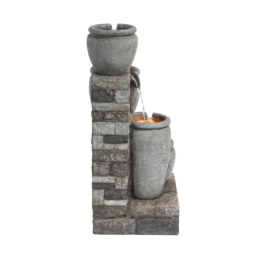 Teamson Home 30.7" 4-Tier Cascading Bowl Solar Powered Water Fountain for Outdoor Living Spaces, Gray
