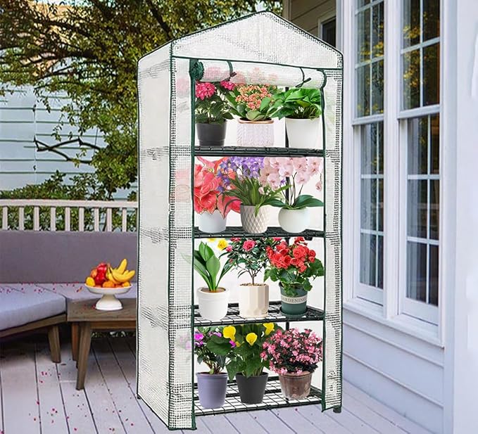 4-Tier Mini Greenhouse, Green House for Flower Indoor Outdoor, Portable Plant Outdoor Cage with Heavy Duty PVC Clear Cover & Steel Frame,Greenhouse for Seed Starting, Mushroom,Vegetables