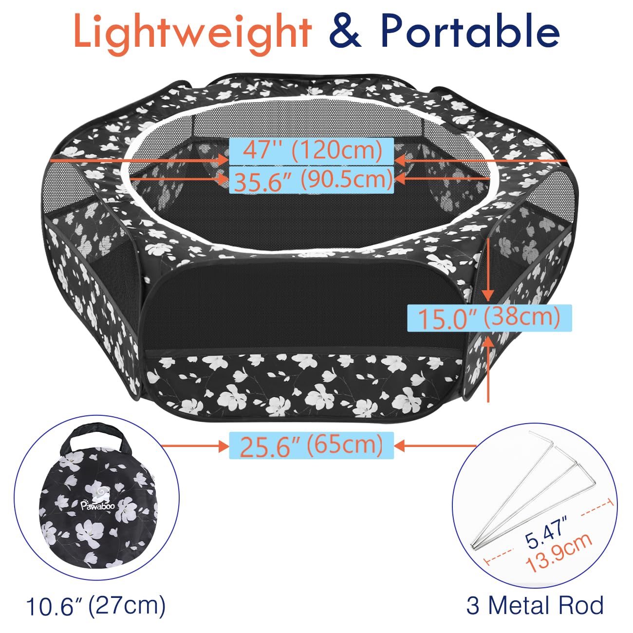 Pawaboo Small Animals Playpen, Waterproof Small Pet Cage Tent with Zippered Cover, Portable Outdoor Yard Fence with 3 Metal Rod for Chick/Kitten/Puppy/Guinea Pig/Rabbits/Hamster/Chinchillas, Magnolia