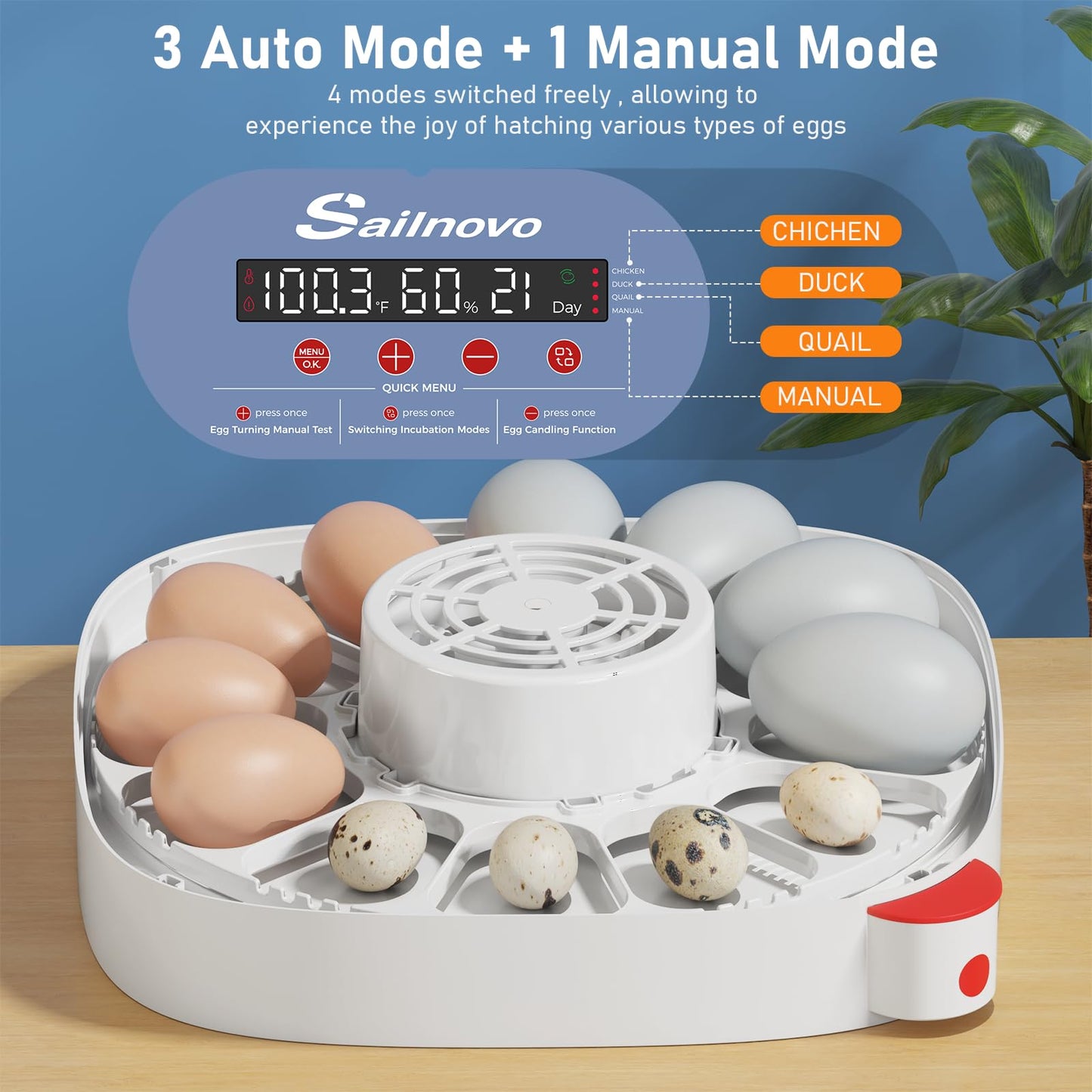 Sailnovo 12 Egg Incubators for Hatching Eggs, Chicken Egg Incubator with Automatic Egg Turning, Temperature Control, Humidity Display and Egg Candler, for Chicken Quail Duck, Fit Classroom, Home, Farm
