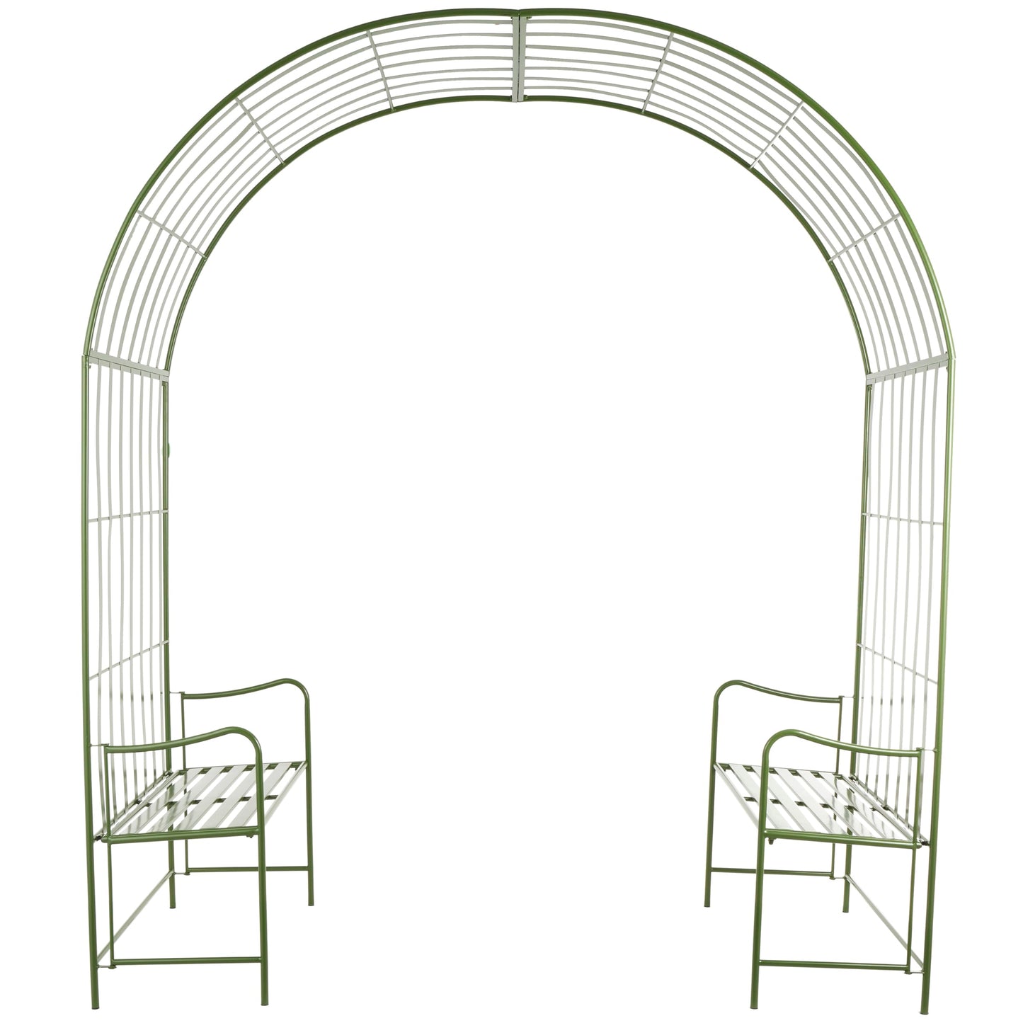 Deco 79 Metal Garden Arbor Large Arched with 2 Attached Benches, 83" x 44" x 108", Green